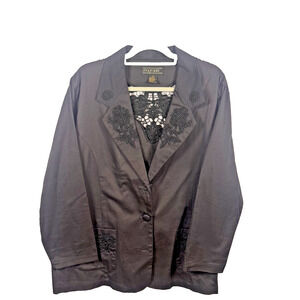 Vintage Maurada Black Floral Embroidery Blazer 2x